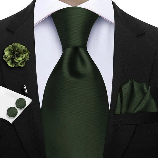 Ensemble de cravates d'affaires de luxe vert foncé hommes