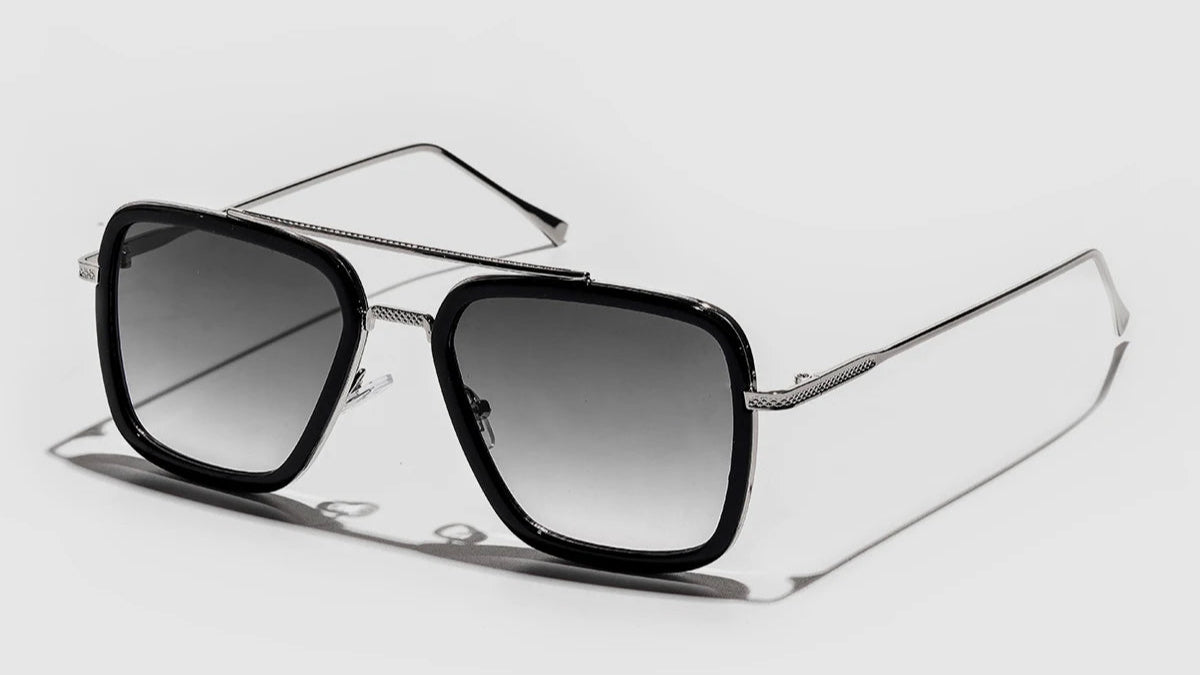 Lunettes de soleil carrées, monture métallique pour hommes