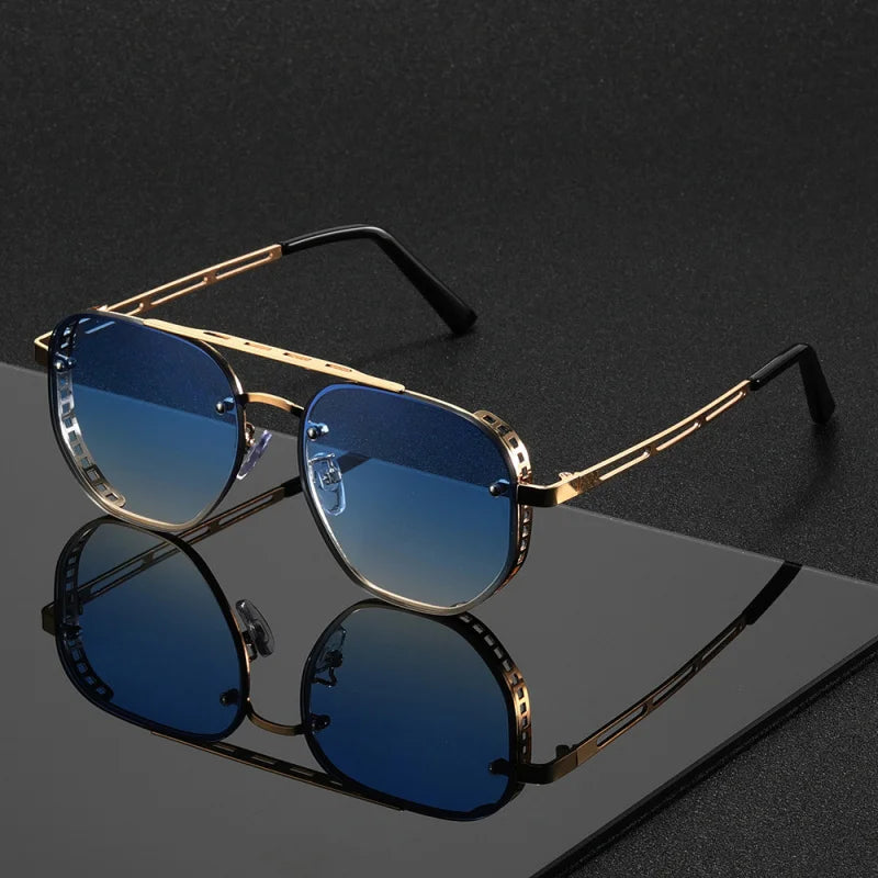 Lunettes de soleil à double faisceau classiques - en métal - à la mode & polyvalentes