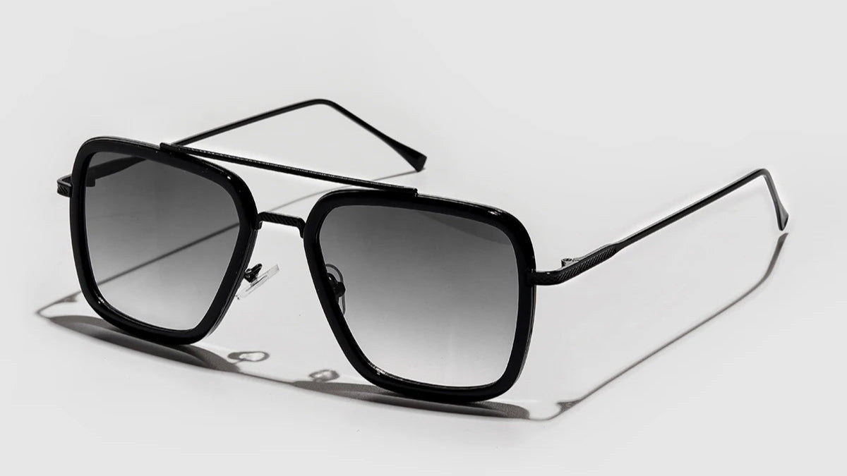 Lunettes de soleil carrées, monture métallique pour hommes