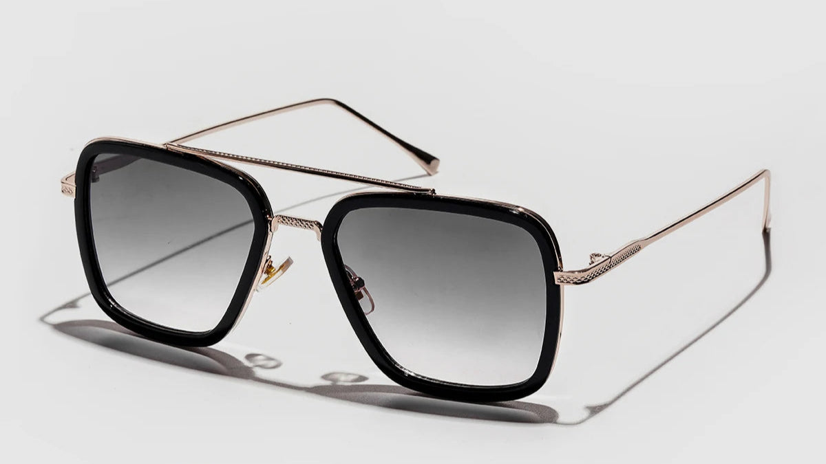 Lunettes de soleil carrées, monture métallique pour hommes