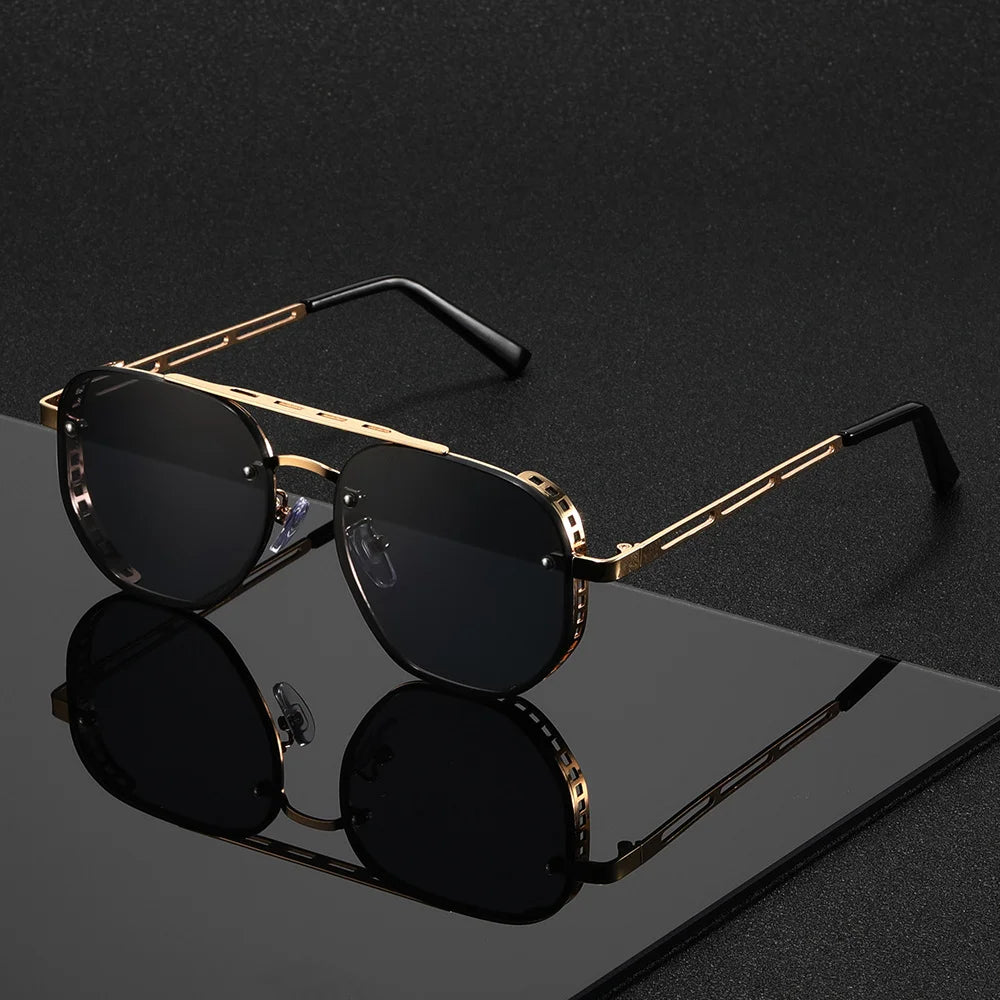Lunettes de soleil à double faisceau classiques - en métal - à la mode & polyvalentes