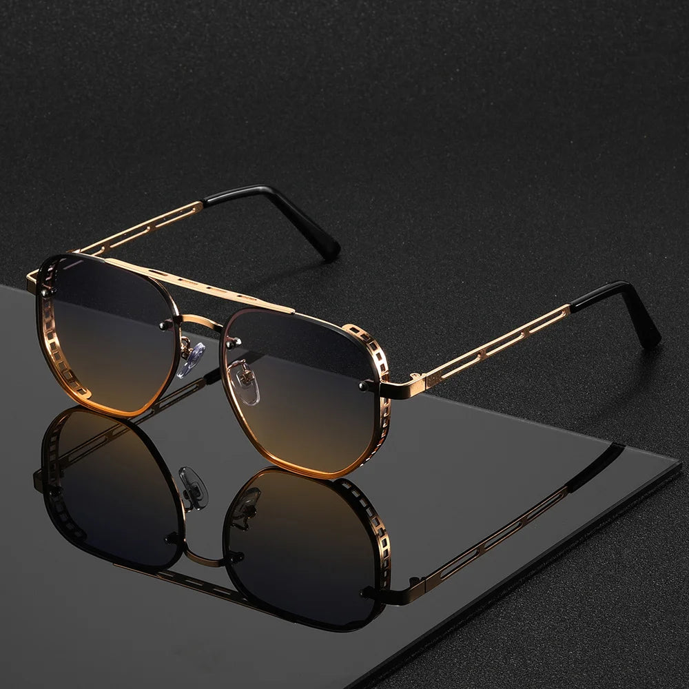 Lunettes de soleil à double faisceau classiques - en métal - à la mode & polyvalentes