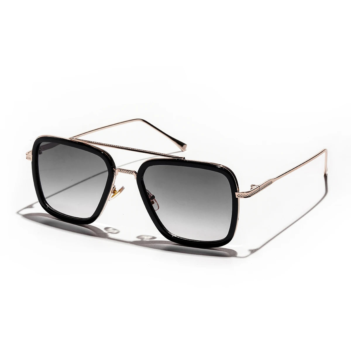 Lunettes de soleil carrées, monture métallique pour hommes