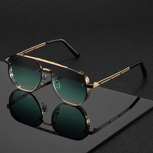 Lunettes de soleil à double faisceau classiques - en métal - à la mode & polyvalentes