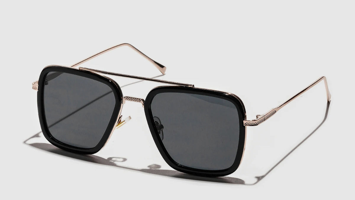Lunettes de soleil carrées, monture métallique pour hommes