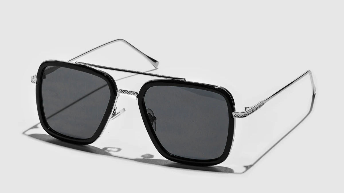 Lunettes de soleil carrées, monture métallique pour hommes